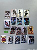 Photo showing a selection of McDonald’s hockey sports cards from Upper Deck, featuring NHL players on individual cards in various costumes and poses.