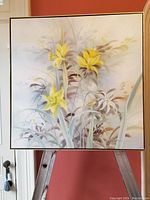 Front view of the floral oil painting on canvas, showing the full artwork and frame.