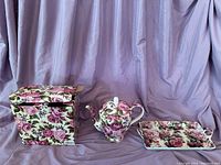 Set showing the teapot with lid and matching floral Chintz tray along with the decorative box