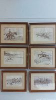Overview of all six framed horse drawings arranged in two columns, showing dynamic scenes and signatures.