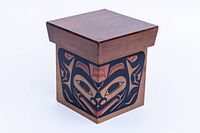 Top view showing the wooden lid and painted Haida design on the box sides