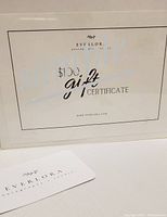 Photo of $100 Everlora Photography gift certificate card with brand name and logo visible.