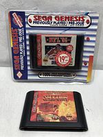 Photo of both Sega Genesis cartridges with NFL '95 in original packaging and Samurai Shodown loose in front.