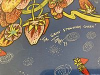 Close-up of the lower portion of the lithographic print showing the title The Great Strawberry Queen, signature Toller, and date 73