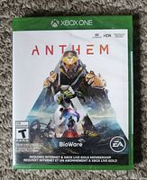 Front cover of Xbox One game Anthem showing artwork and titles