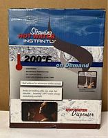 Box front of the Ready Hot Stainless Steel Hot Water Dispenser showing 200°F steam on demand and product use information