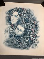 Full view of 'Mother and Child' print showing a woman and child with detailed hair and floral elements.