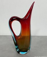 Full front view of the Murano glass sommerso pitcher vase showing the color layers and shape.