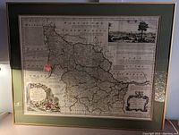 Full view of the large framed antique map showing the entire West Riding Yorkshire area with mat and frame.