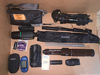 Overview of all items arranged in cardboard box