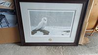 Full view of the framed Northern Landscape print featuring a snowy owl in a snowy landscape.