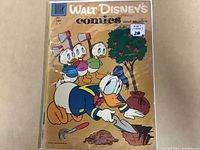 Front cover photo of 1956 Walt Disney Comics and Stories issue #187 inside protective plastic showing Donald Duck and nephews on cover.
