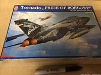 Box art of Tornado aircraft model with 'Pride of Boelcke 50th anniversary' marking, showing jet fighter in flight with afterburners