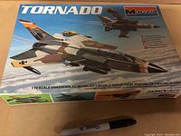 Box cover of the Monogram Tornado aircraft model kit showing the 1/72 scale, box art with a camouflaged jet.
