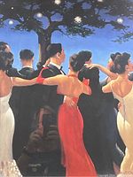 Close-up detail of the dancers in the artwork showing elegant attire and night scene.