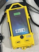 Yellow SL Xtreme 5 iPhone battery case showing front with phone screen display
