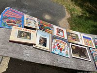 Photo showing all 16 Christmas books arranged on a table, varied cover designs and sizes visible.