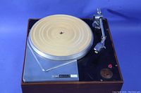 Overhead view of the Rek-O-Kut turntable showing platter, tonearm and plinth