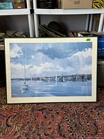 Full front view of the framed vintage Richard Grosvenor Newport Harbor print, showing the artwork and frame.