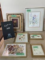 Lot of six assorted botanical prints in varied frames, sizes range from 6x9 to 13x18 inches, showing floral subjects in color and pencil sketch styles.
