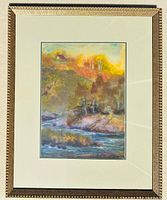 Full front view of framed watercolour drawing under glass