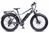 Side profile view of the Bluerev Warrior electric bike showing frame, tires, battery and rack
