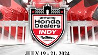Promotional graphic for Ontario Honda Dealers Indy Toronto showing event name and dates (July 19–21, 2024).