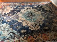 Top-down view focusing on the central medallion and overall pattern on the rug