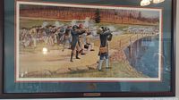 Full view of framed print showing colonial militia scene and bridge