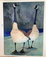 Front view of painting showing two geese