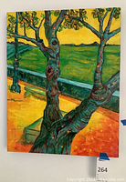 Full view of front of tree landscape painting on canvas