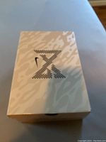 Nike sneaker box with PG 5 TB logo and Nike swoosh on lid