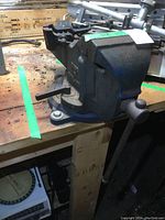 Front-left view of Record No.6 bench vise mounted on workbench