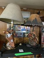 Both lamps side by side showing the decorative bases and fabric shades.