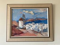 Overall front view of framed painting showing scene and frame