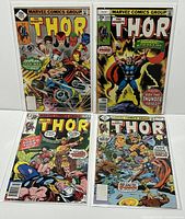 Four bagged and boarded Marvel The Mighty Thor comics shown together: issues #271, #272, #276, #277.