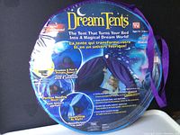 Front view of Dream Tents packaging showing product details and promotional text in English and French.