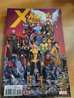 Cover of X-Men Prime #1 comic book showing multiple X-Men characters in colorful costumes on rocky terrain.