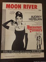 Front cover of vintage sheet music booklet for 'Moon River' from the movie Breakfast at Tiffany's, starring Audrey Hepburn.