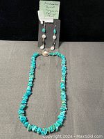 Full set including turquoise chip bead necklace and pearl-turquoise earrings.