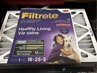 Box of 3M Filtrete Ultra Allergen filter, size 16x25x5 showing branding and filtration level 1550 on front.