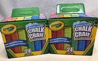 Two unopened boxes of Crayola Washable Sidewalk Chalk, each containing 24 colors, front view.