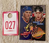 Card featuring Brett Hull and Pavel Bure with 'Dynasty Destiny' text and Topps Stadium Club logo, showing front of card with clear image of players and design.