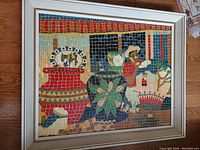 Front view of the framed mosaic styled oil on board self portrait painting by E. Behren.