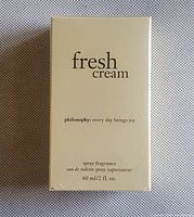 Front view of box with brand philosophy, product name 'fresh cream', size 60ml/2 fl oz