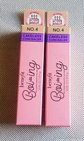 Front of two boxed Benefit Boi-ing Cakeless Concealer in shade No. 4, showing product name and size.
