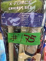 Carry bag of cricket set with X-Force cricket set name and the recommended bat sizes by player height