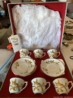 Top view of fitted red-lined box with tissue and interior layout