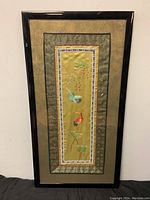 Full view of the framed Chinese silk embroidered tapestry, showing the overall condition and framing.