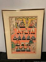 Full view of framed Japanese Dolls Festival wall art, 19x14 inches, by Kotozuka Eiichi.